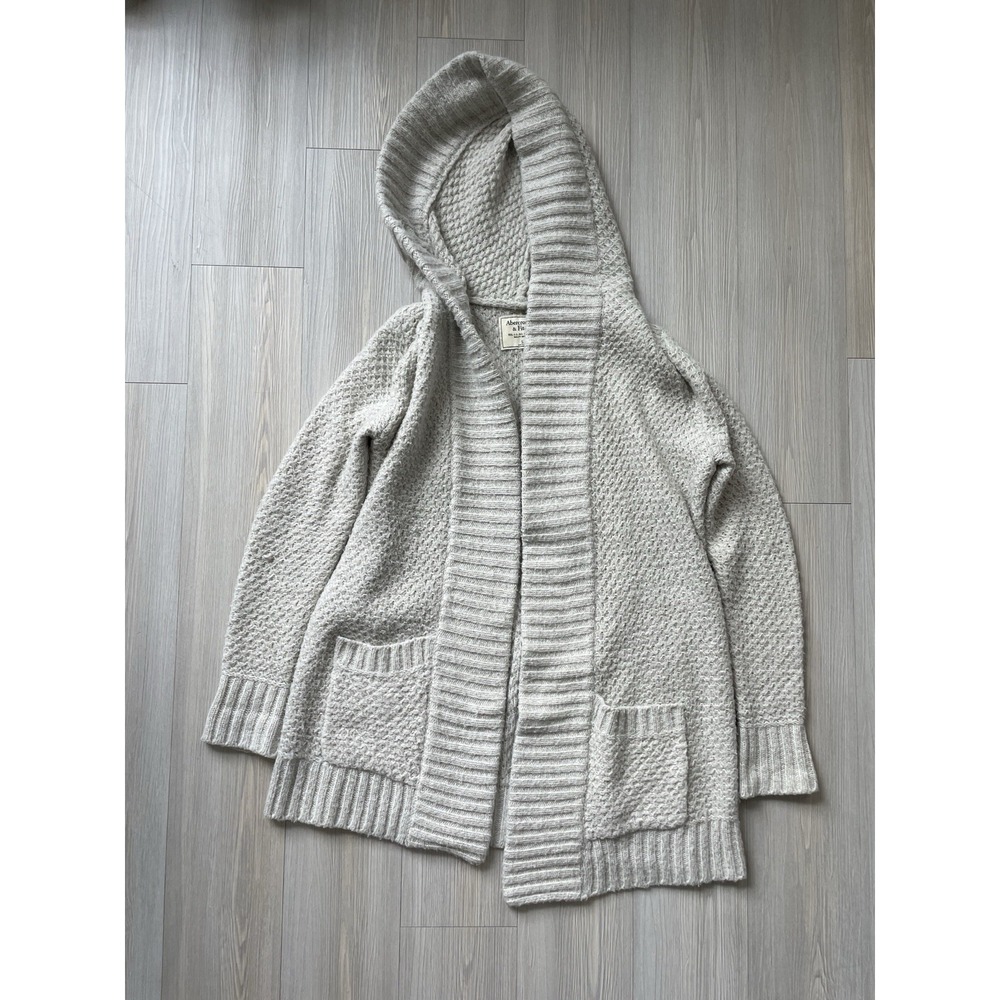 Abercrombie & Fitch Women's Grey Cardigan Wrap Sweater Hooded Size S Lagenlook